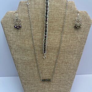 Elegant Silver and Dark Grey Iridescent Color Changing Crystals Jewelry Set
